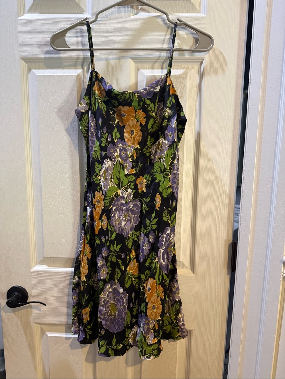 FARM Rio Black Slip Dress with Purple & Orange Floral Print Medium - Picture 3 of 10